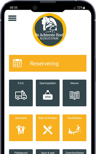 Campingapp hoofdmenu mobiel