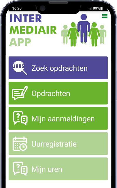 Intermediair app hoofdmenu