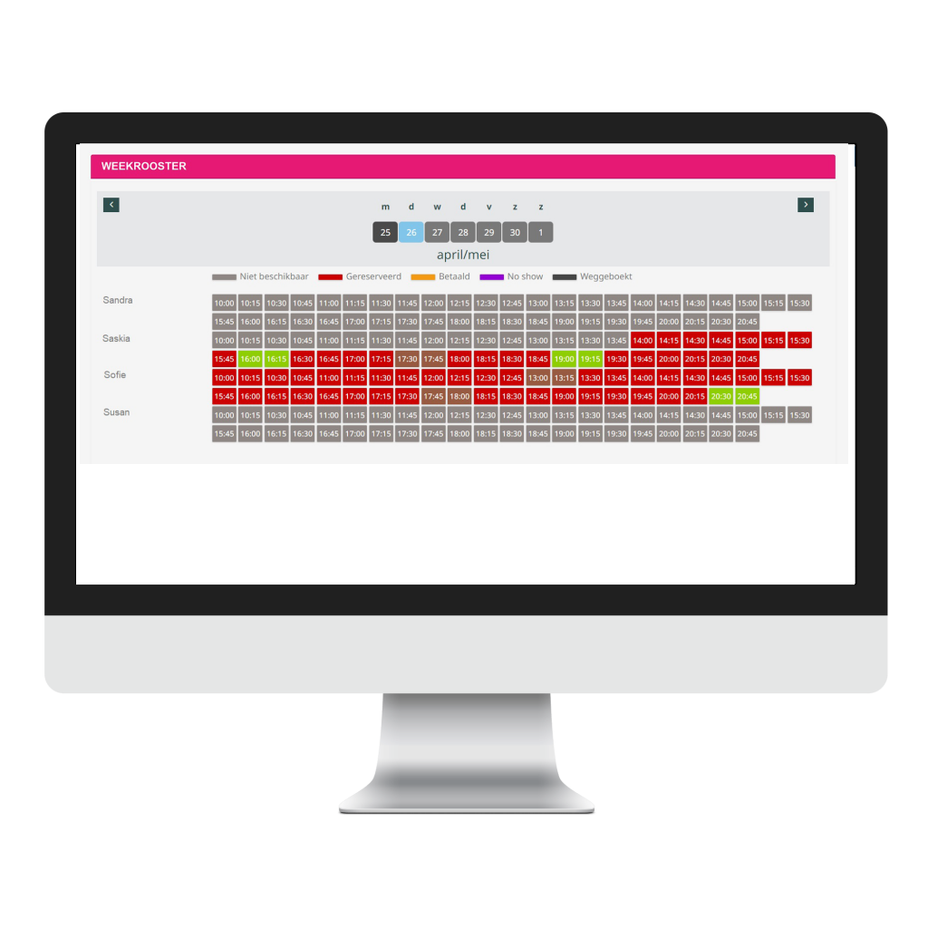 Kapsalon app backoffice scherm